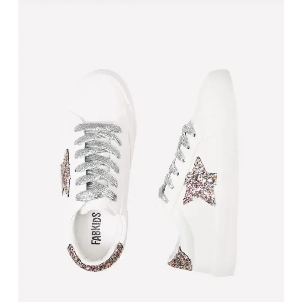 FabKids White Glitter Star Sneakers Girls Size 1